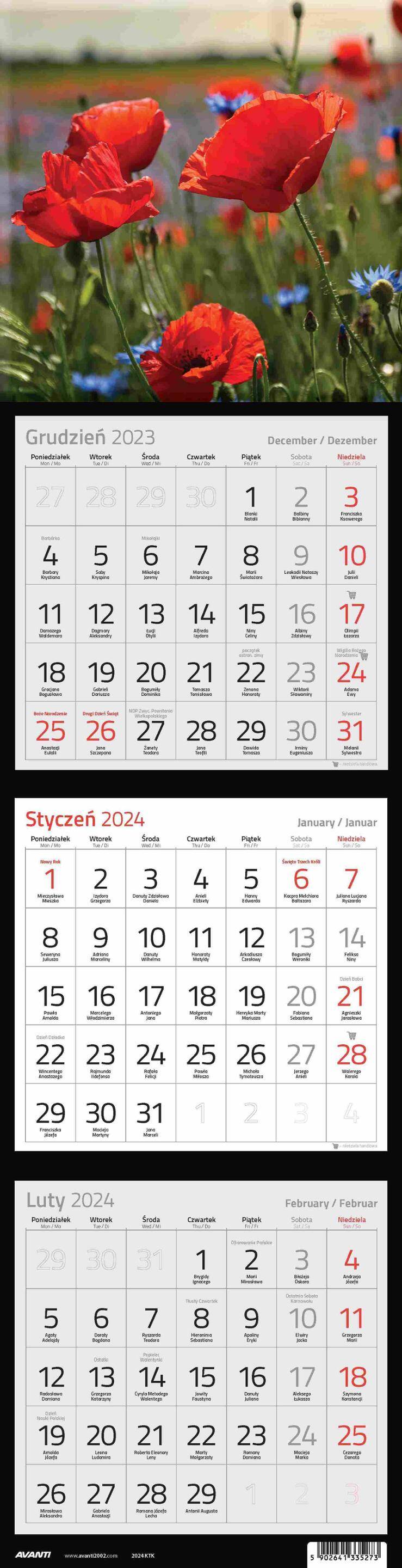 Kalendarz 2024 Trójdzielny Kwadratowy 1szt.mix KTK