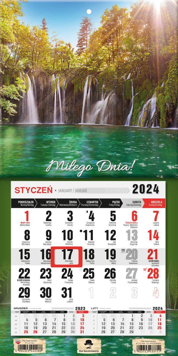 Kalendarz 2024 jednodzielny z magnesem mini Wodospad KTJ2M-V.8