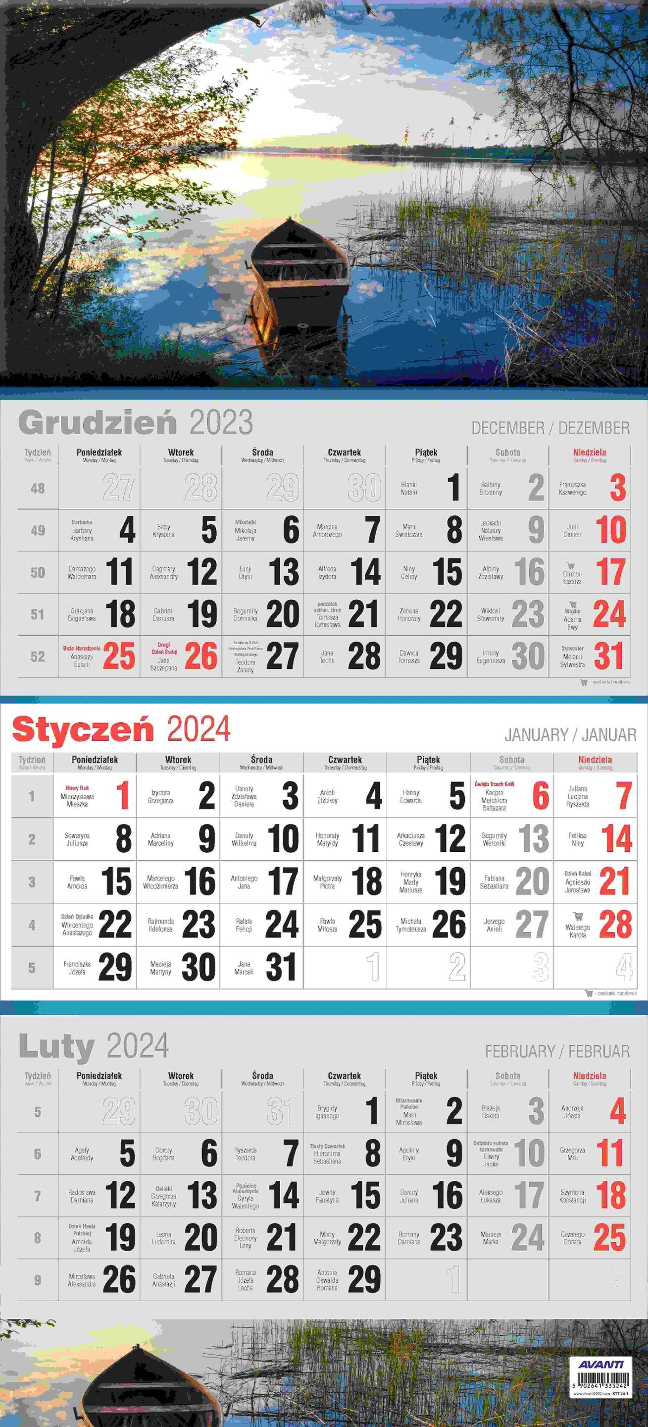 Kalendarz 2024 Trójdzielny Płaski KTT ścienny 1 szt. mix