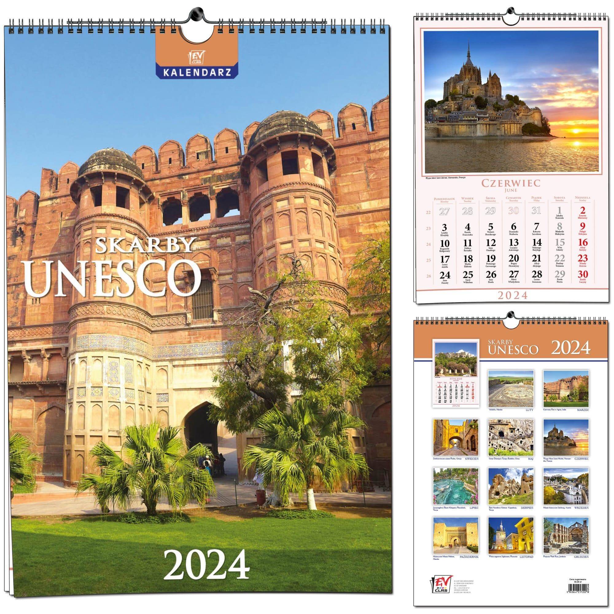 Kalendarz 2024 ścienny B3 13 planszowy Skarby UNESCO
