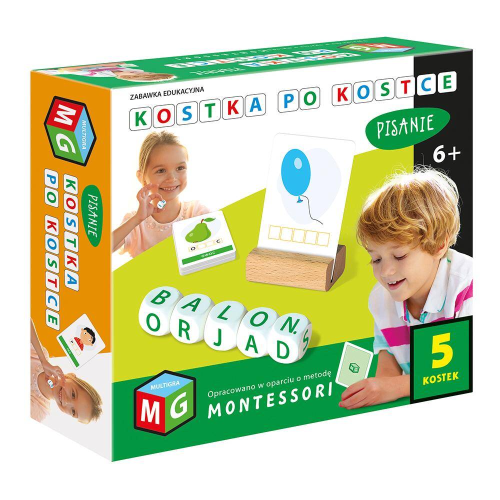 Montessori zabawka edukacyjna kostka po kostce - pisanie 5 kostek