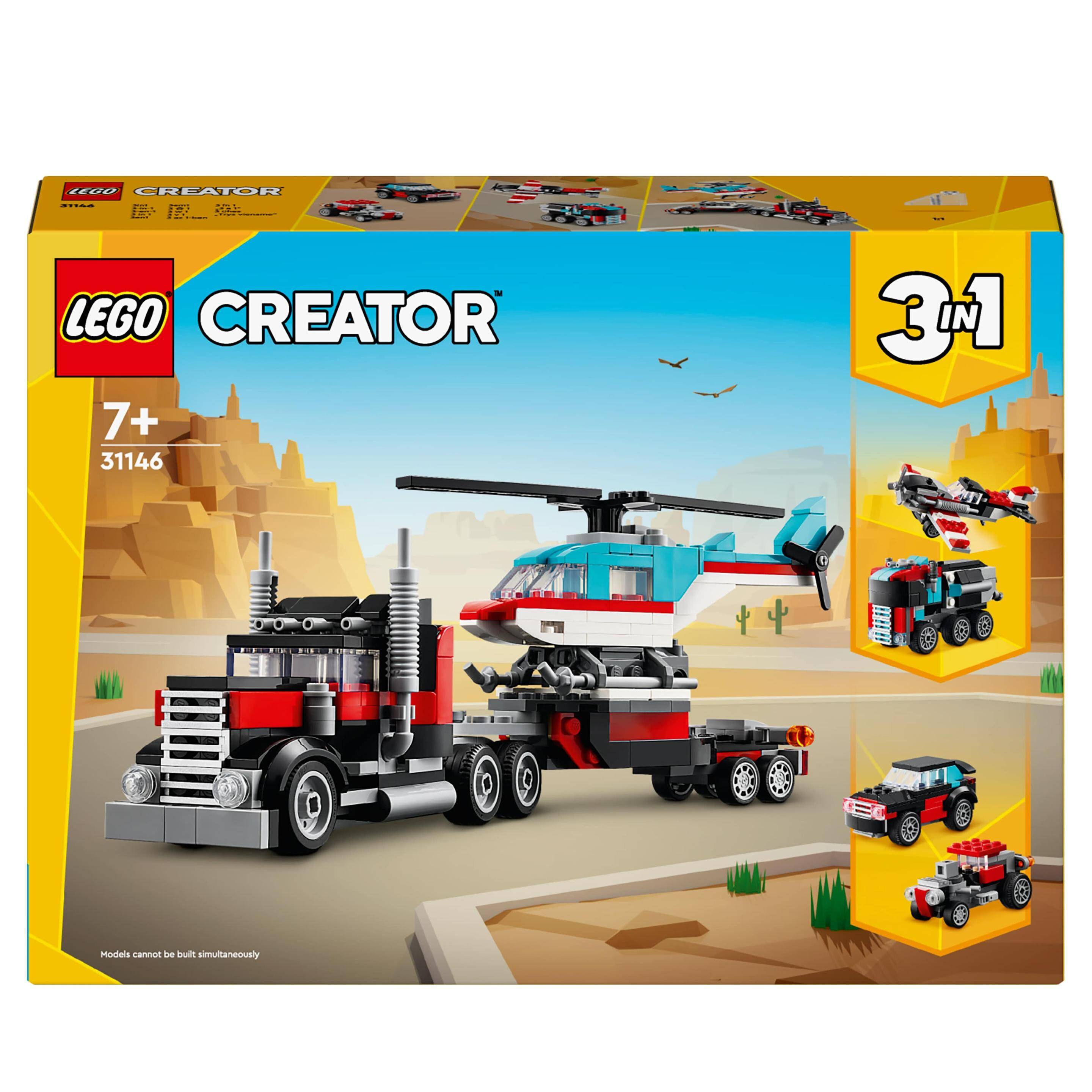 LEGO 31146 CREATOR. Ciężarówka z platformą i helikopterem p8. 270 elementów.