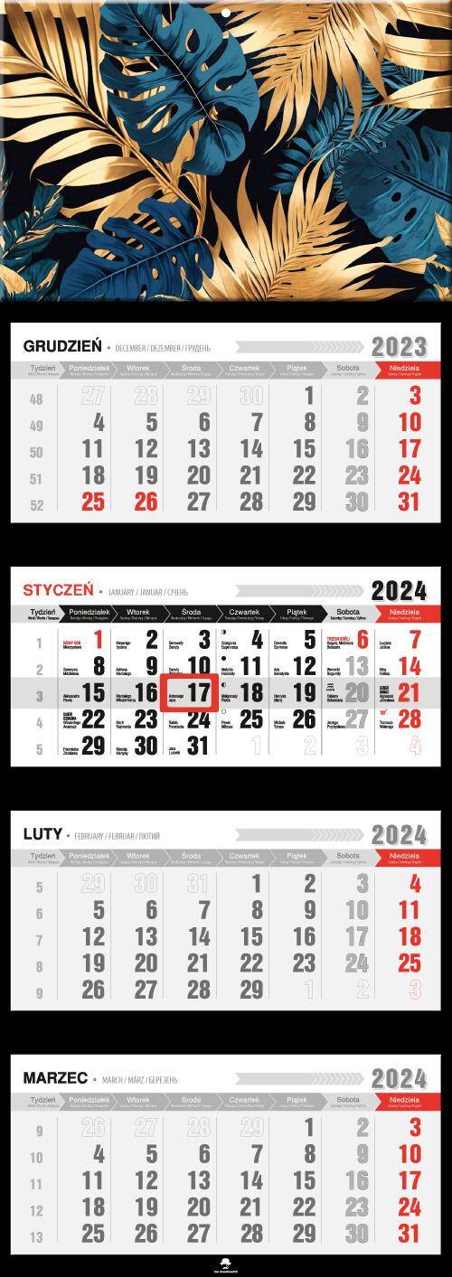 Kalendarz 2024 czterodzielny Glamour blue KT4-V.9