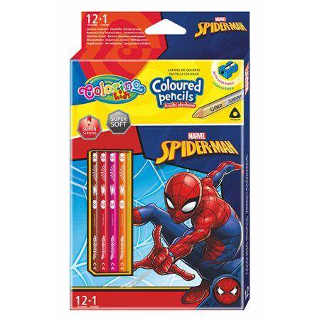 Kredki ołówkowe trójkątne Colorino Kids 13 kolorów 12 sztuk z temperówką Spiderman