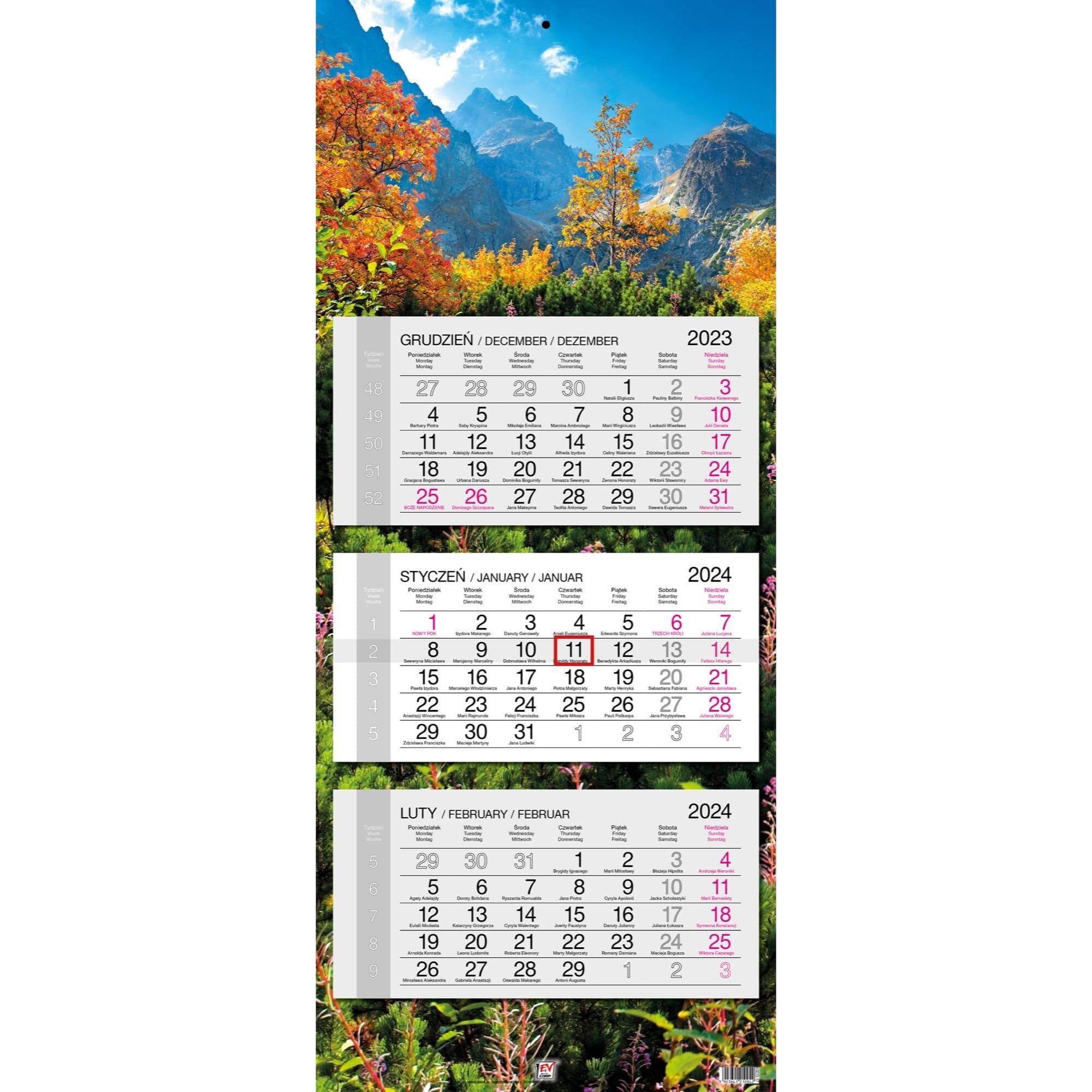 Kalendarz 2024 trójdzielny główka płaska Tatry