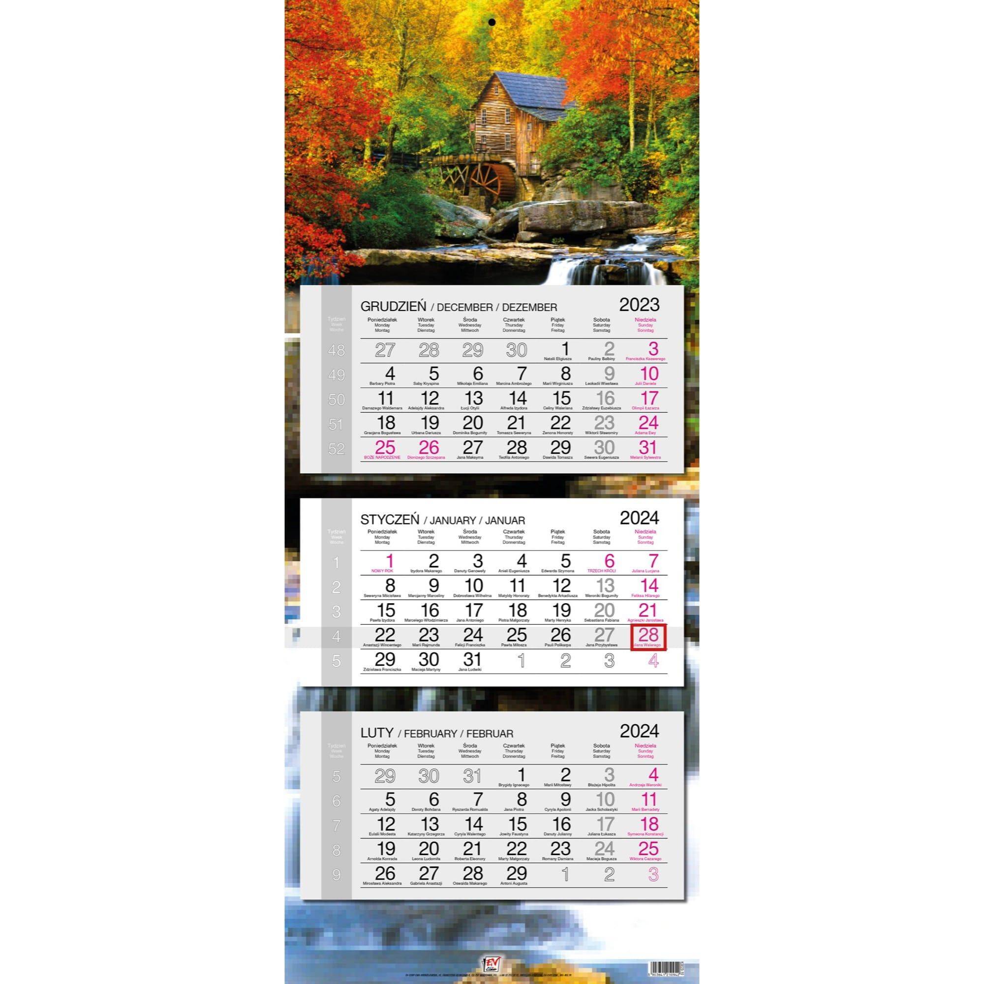 Kalendarz 2024 trójdzielny główka płaska Jesień młyn