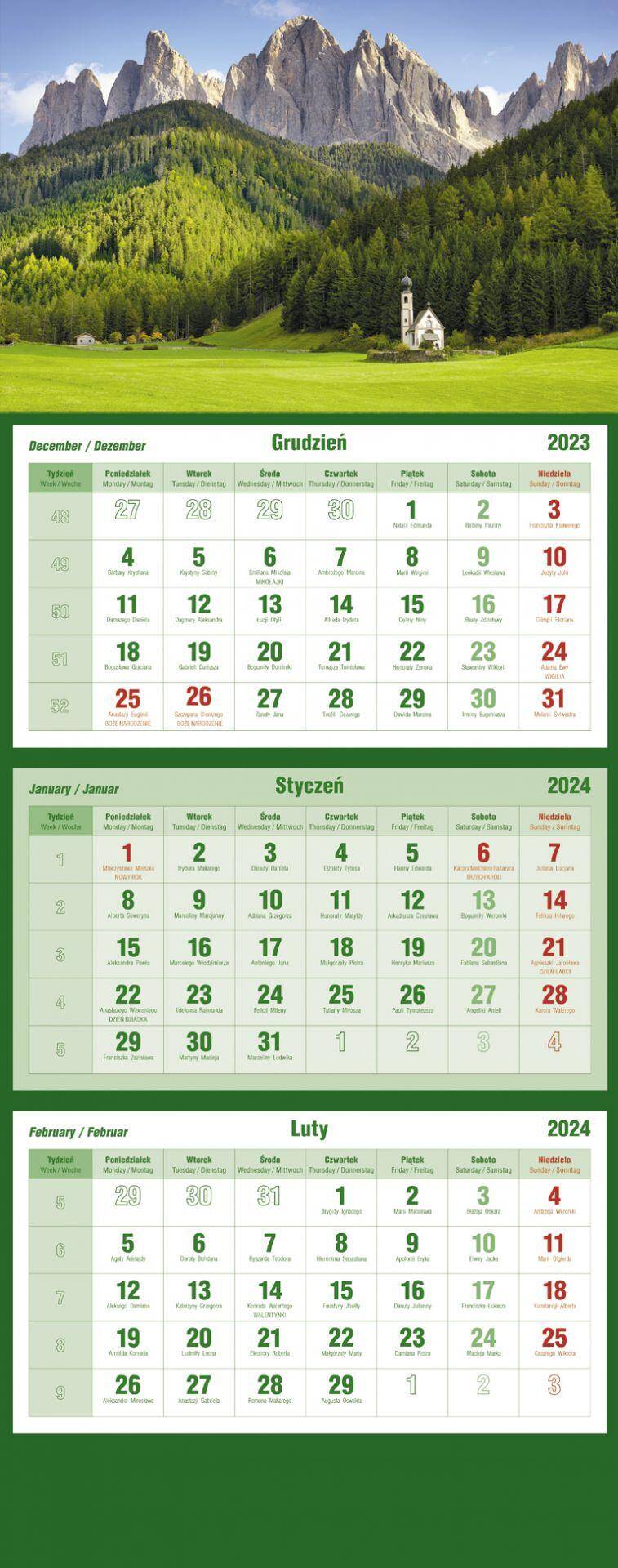 Kalendarz 2024 trójdzielny Santorini