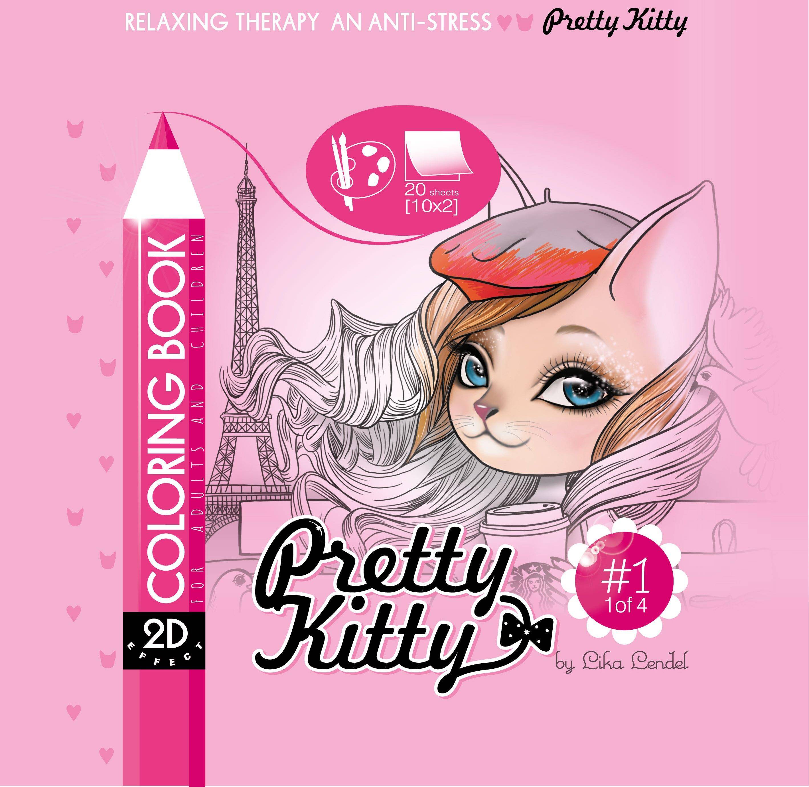 Kolorowanka antystresowa 200x200 20 kartek usztywniana 2D brokat Pretty Kitty 1