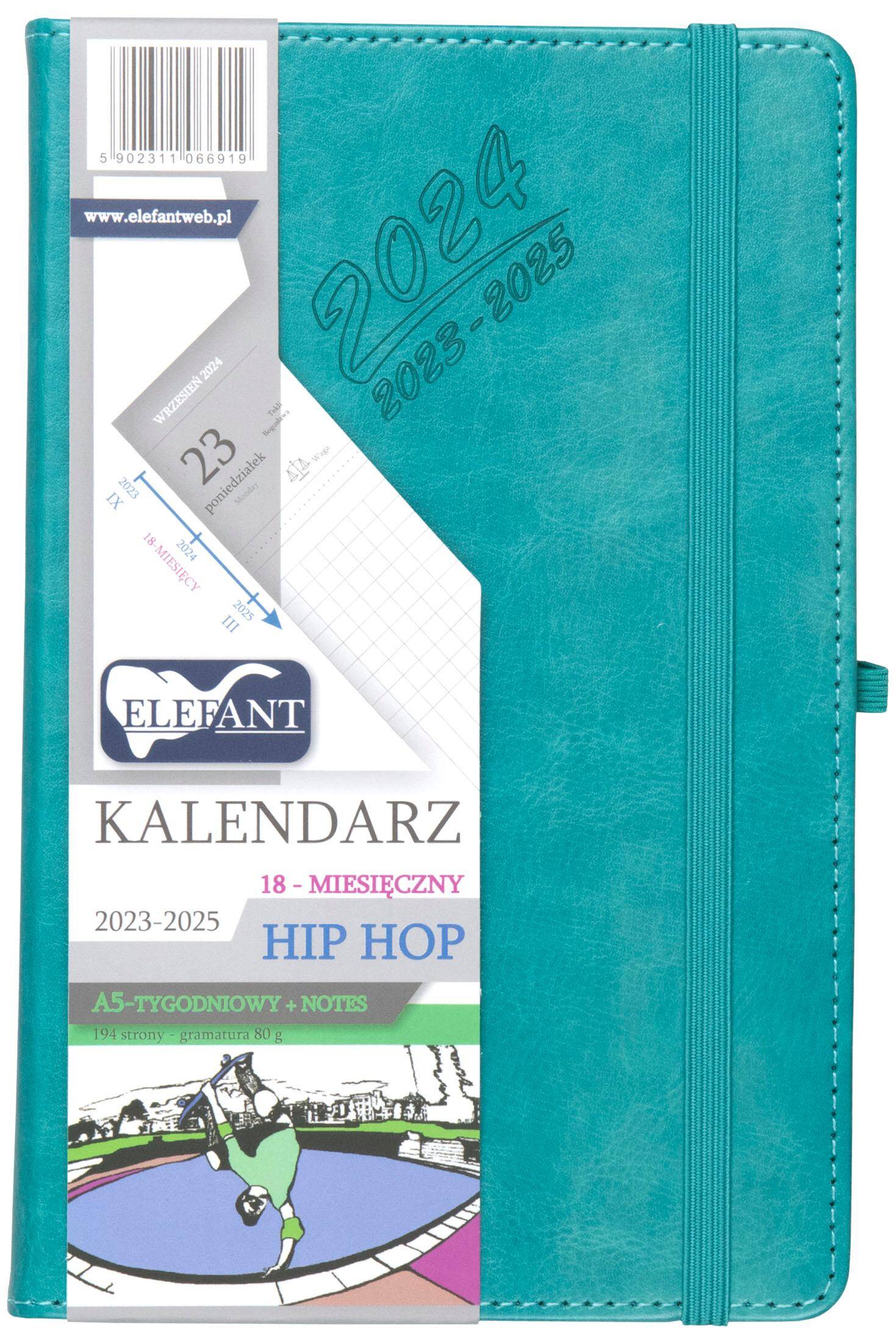 Kalendarz 2024 Hip hop A5 18 mies. tygodniowy turkusowy