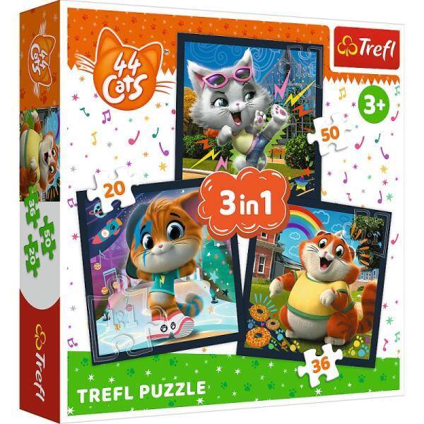 Puzzle 3w1 Poznaj Urocze Kociaki 34865 44 Cats Trefl