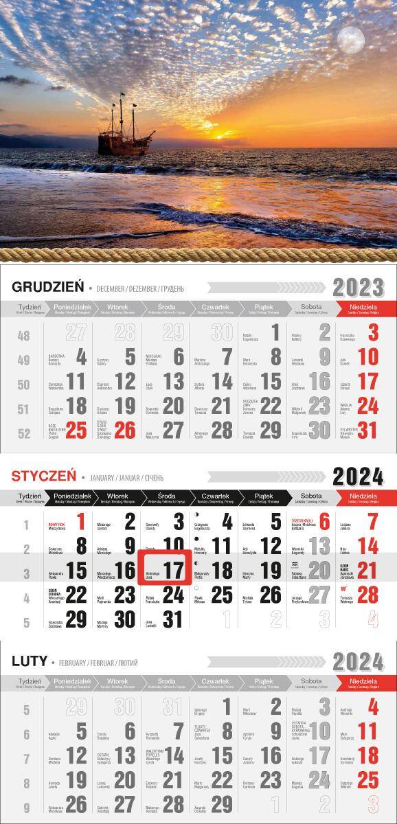 Kalendarz 2024 trójdzielny z magnesem Morze KTE VM-4