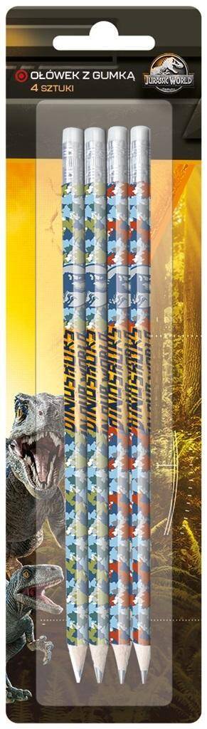 Ołówek z gumką 4 szt. na blistrze Jurassic park