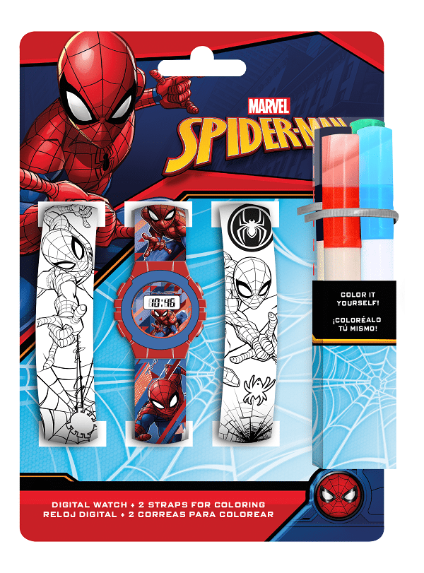 Zestaw zegarek cyfrowy z paskami do kolorowania Spiderman MV15531