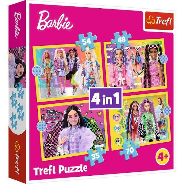 Puzzle 4w1 Wesoły świat Barbie. Barbie Mattel 34626 Trefl