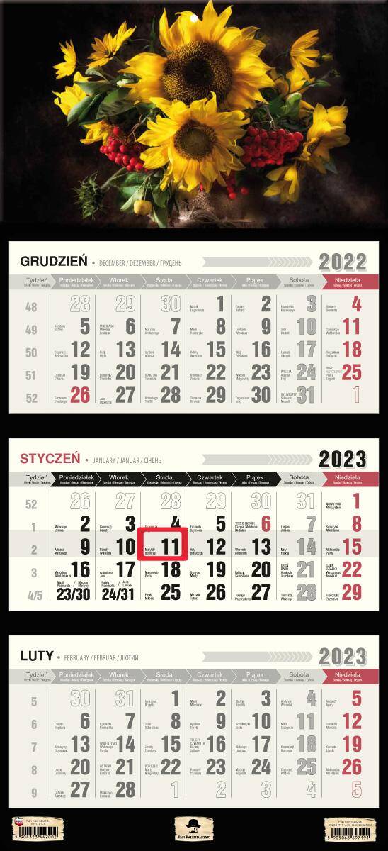Kalendarz 2023 trójdzielny KT-1 słoneczniki V40