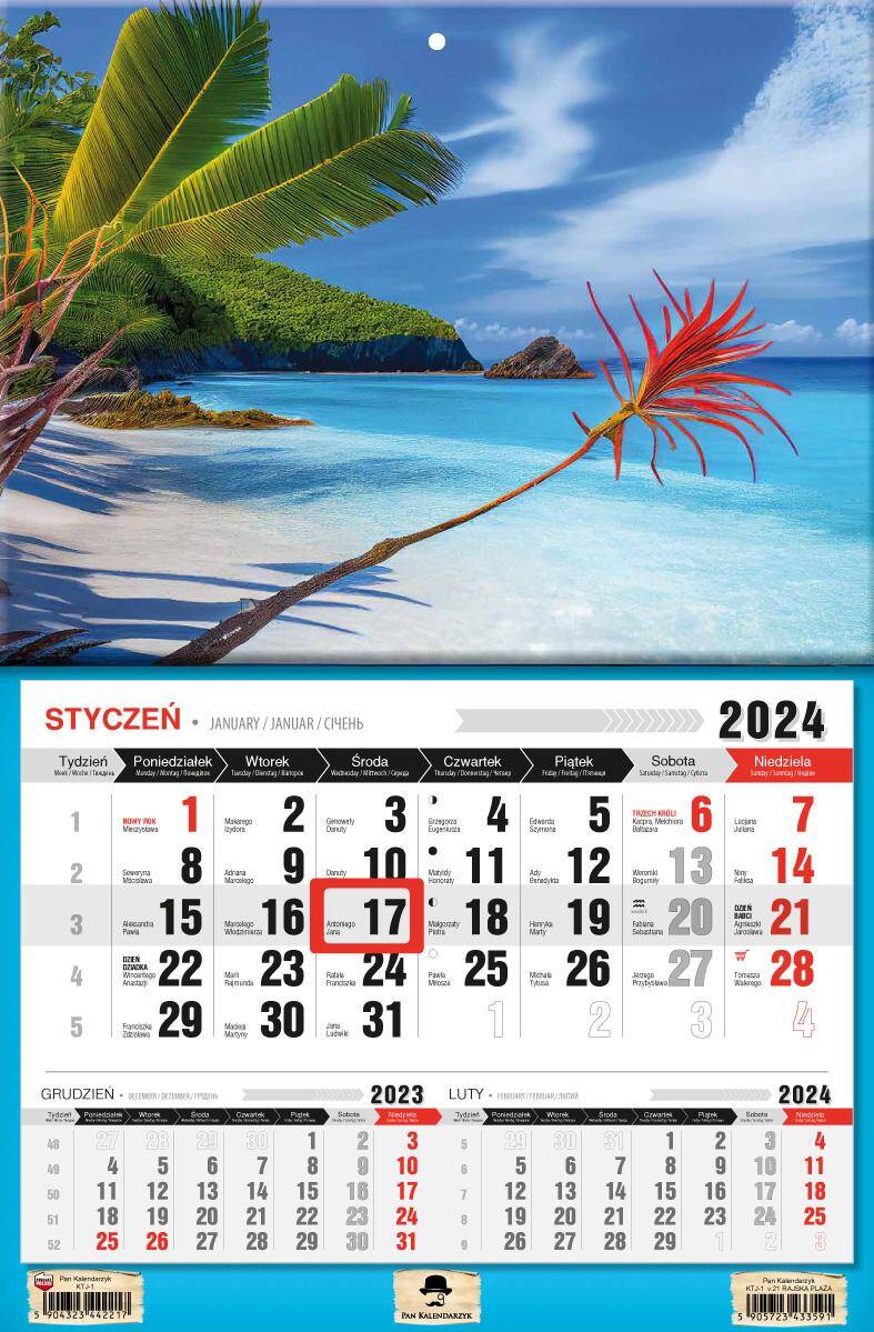 Kalendarz 2024 jednodzielny Rajska plaża KTJ1-V.21