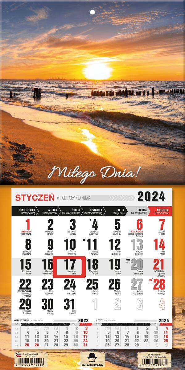 Kalendarz 2024  jednodzielny z magnesem mini Bałtyk KTJ2M-V.10
