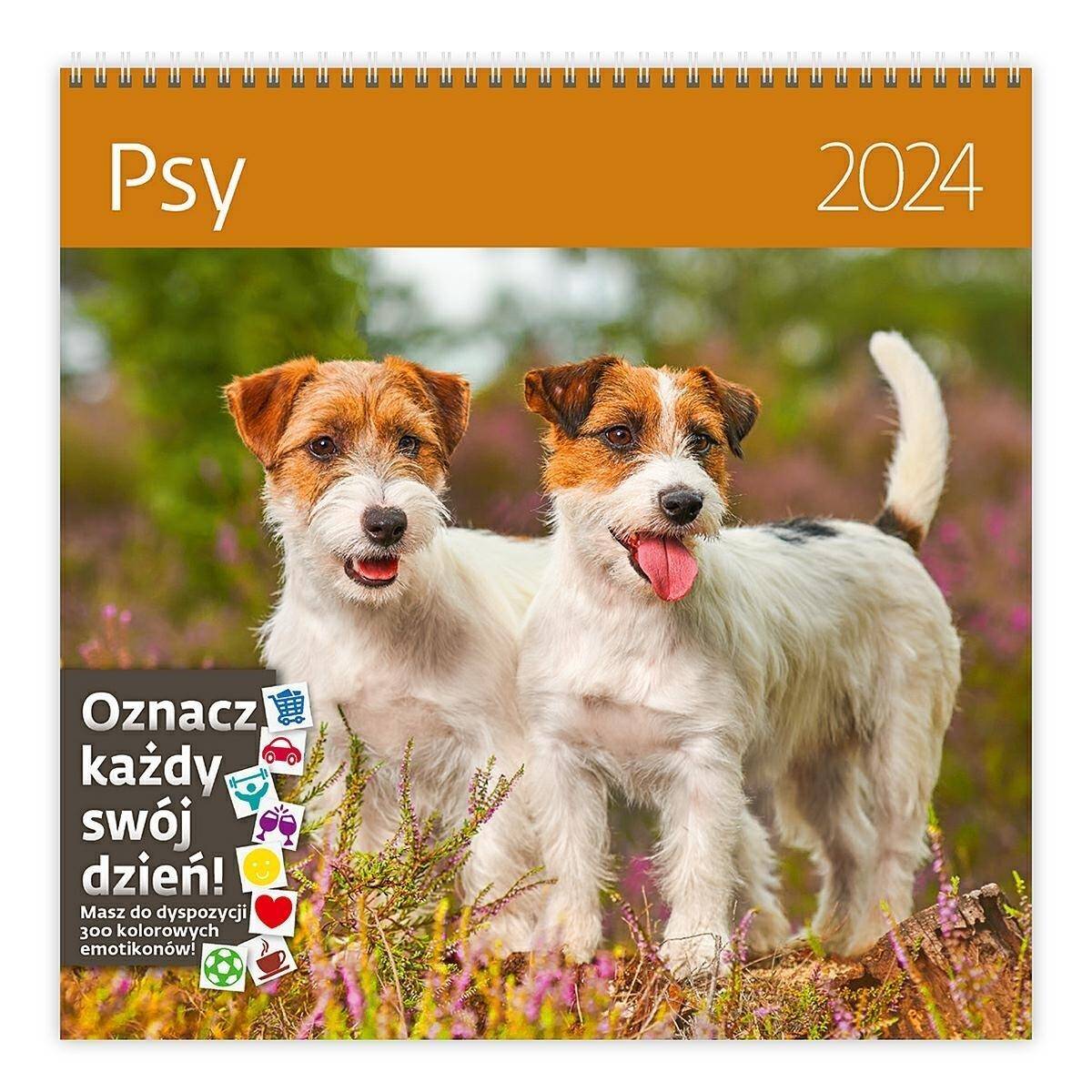 Kalendarz 2024 Psy z naklejkami ścienny
