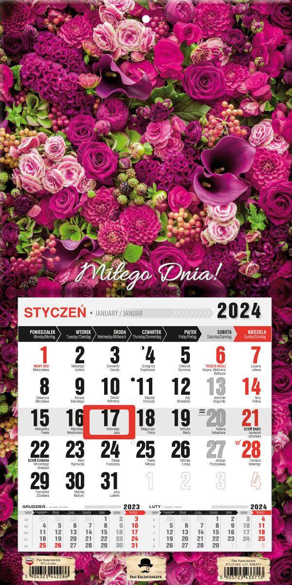 Kalendarz 2024 jednodzielny z magnesem mini Kwiaty KTJ2M-V.21
