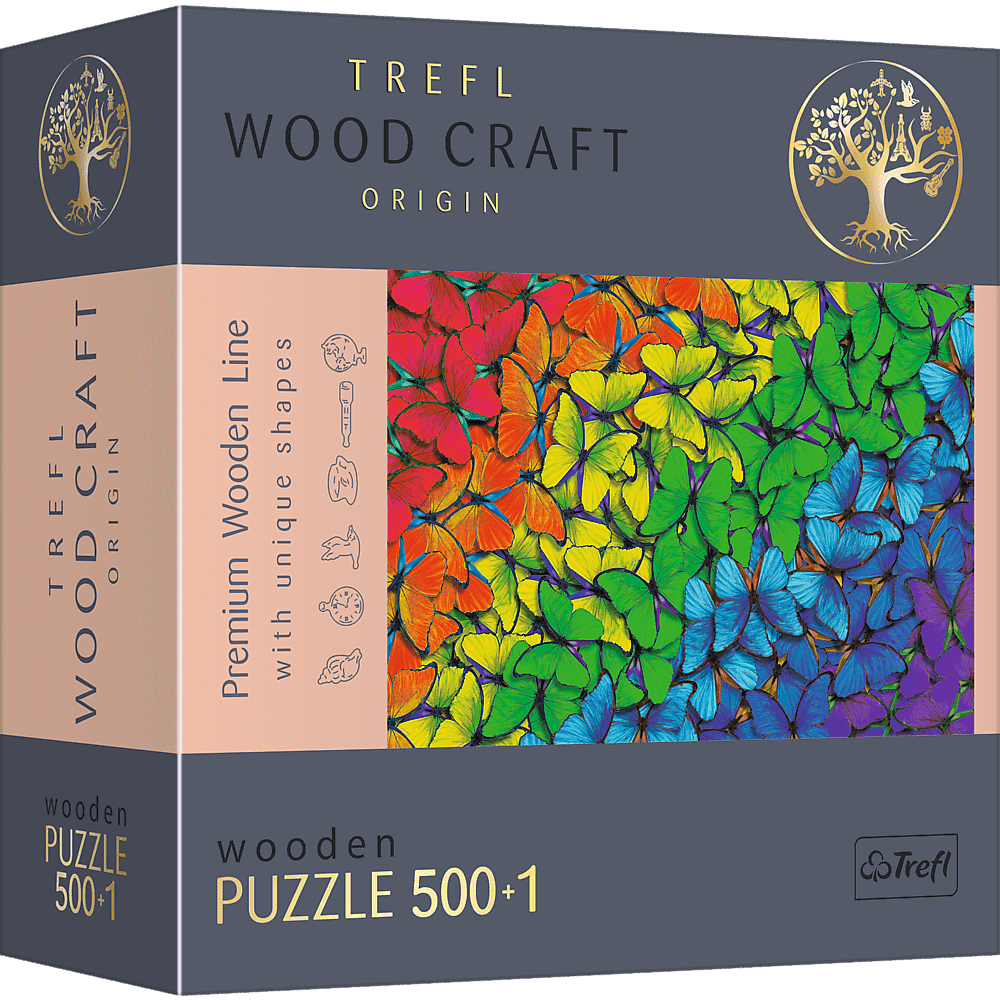 Puzzle 500+1 drewniane Tęczowe motyle 20159