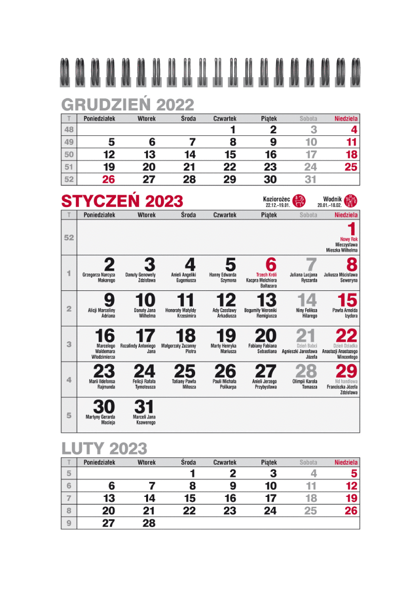 Kalendarz 2023 biurkowy A5 trójdzielny KBA5T 1 sztuka mix wzorów
