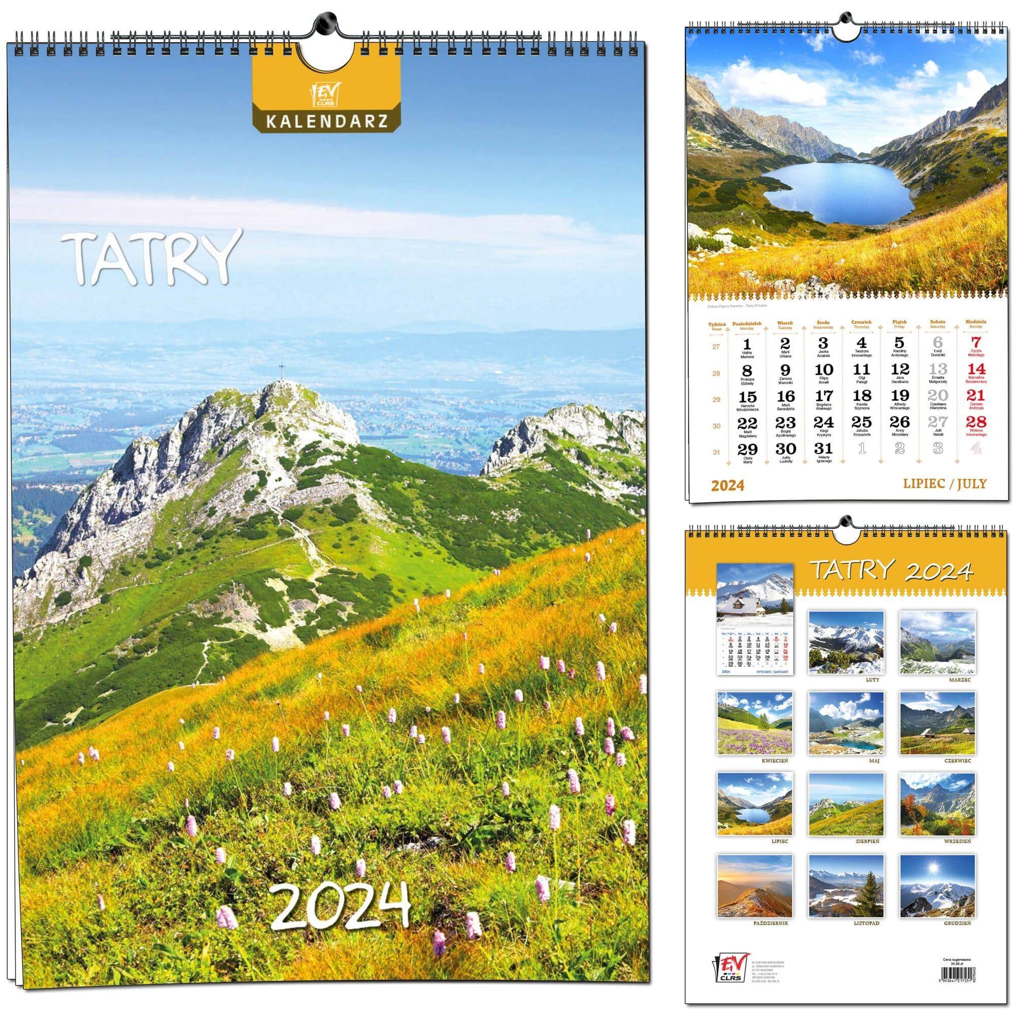 Kalendarz 2024 ścienny B3 7 planszowy Tatry