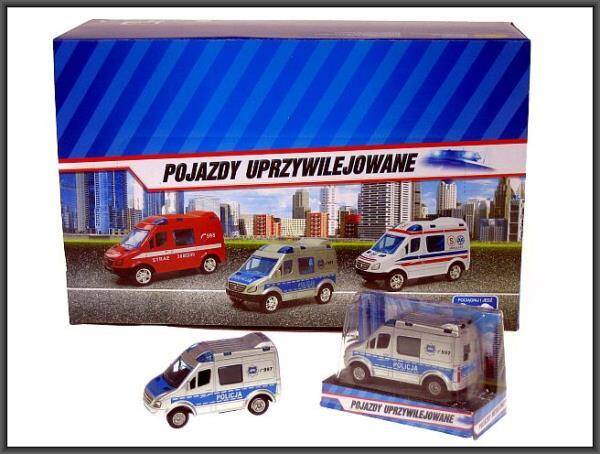 Auto Mini Van Policja 8cm w pudełku p24 HIPO, cena za 1szt.