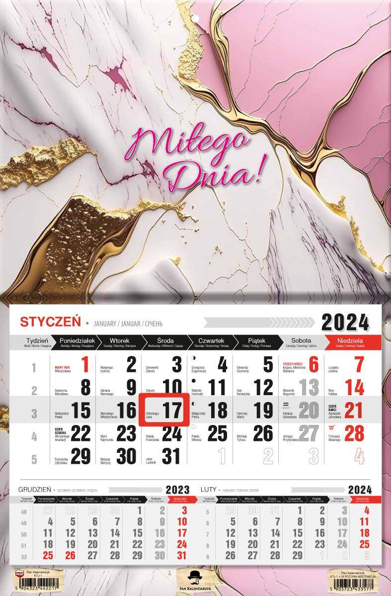 Kalendarz 2024 jednodzielny Różowa abstrakacja KTJ1-V.19