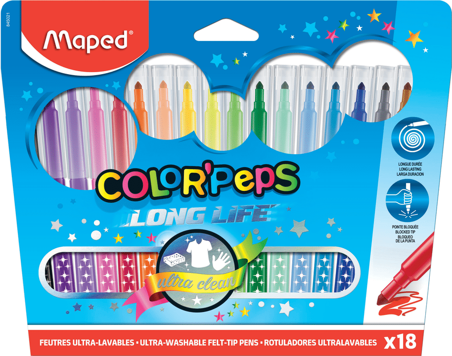 Flamastry Maped colorpeps long life 18 kolorów