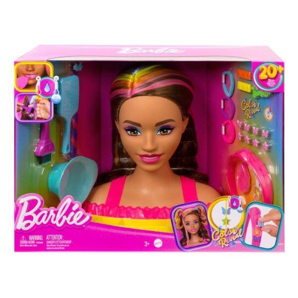 Barbie Głowa do stylizacji Neonowa tęcza Brązowe włosy HMD80 MATTEL