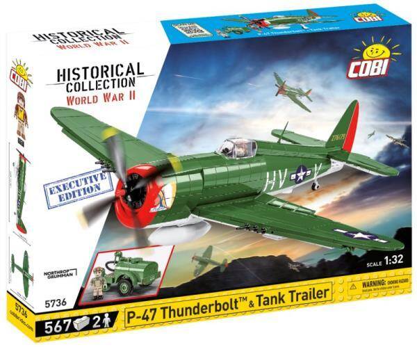 COBI 5736 Historical Collection WWII Samolot myśliwski P-47 Thunderbolt + przyczepa z cysterną Execu