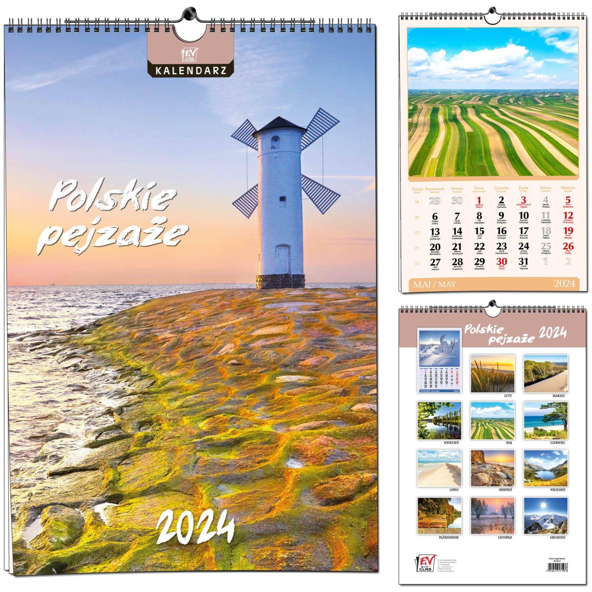 Kalendarz 2024 ścienny B3 13 planszowy Polskie pejzaże