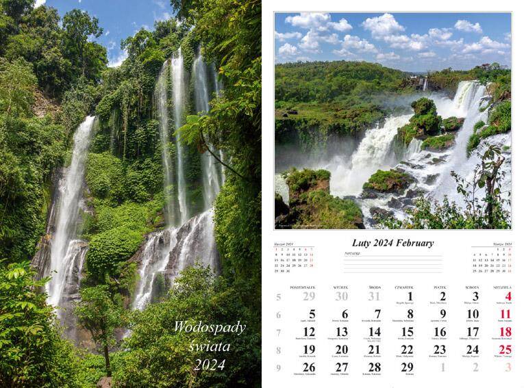 Kalendarz 2024 ścienny 13-K Wodospady świata
