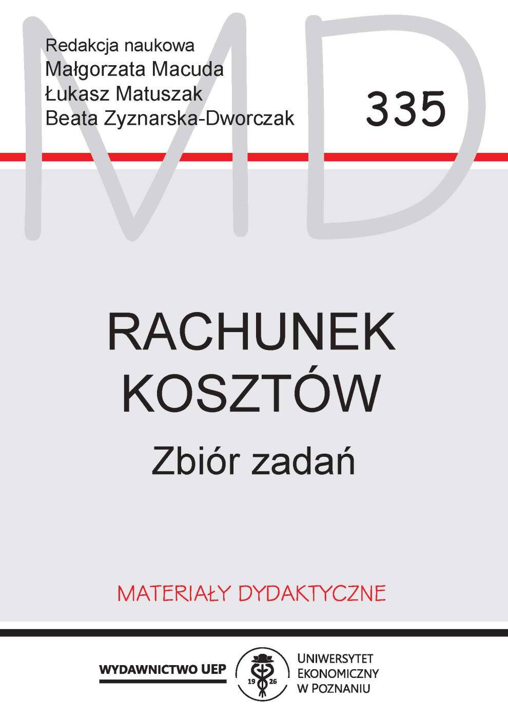 Rachunek kosztów. Zbiór zadań