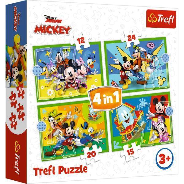 Puzzle 4w1 12,15,20,24el Wśród przyjaciół. Myszka Miki. Mickey Mouse Funhouse 34616 Trefl