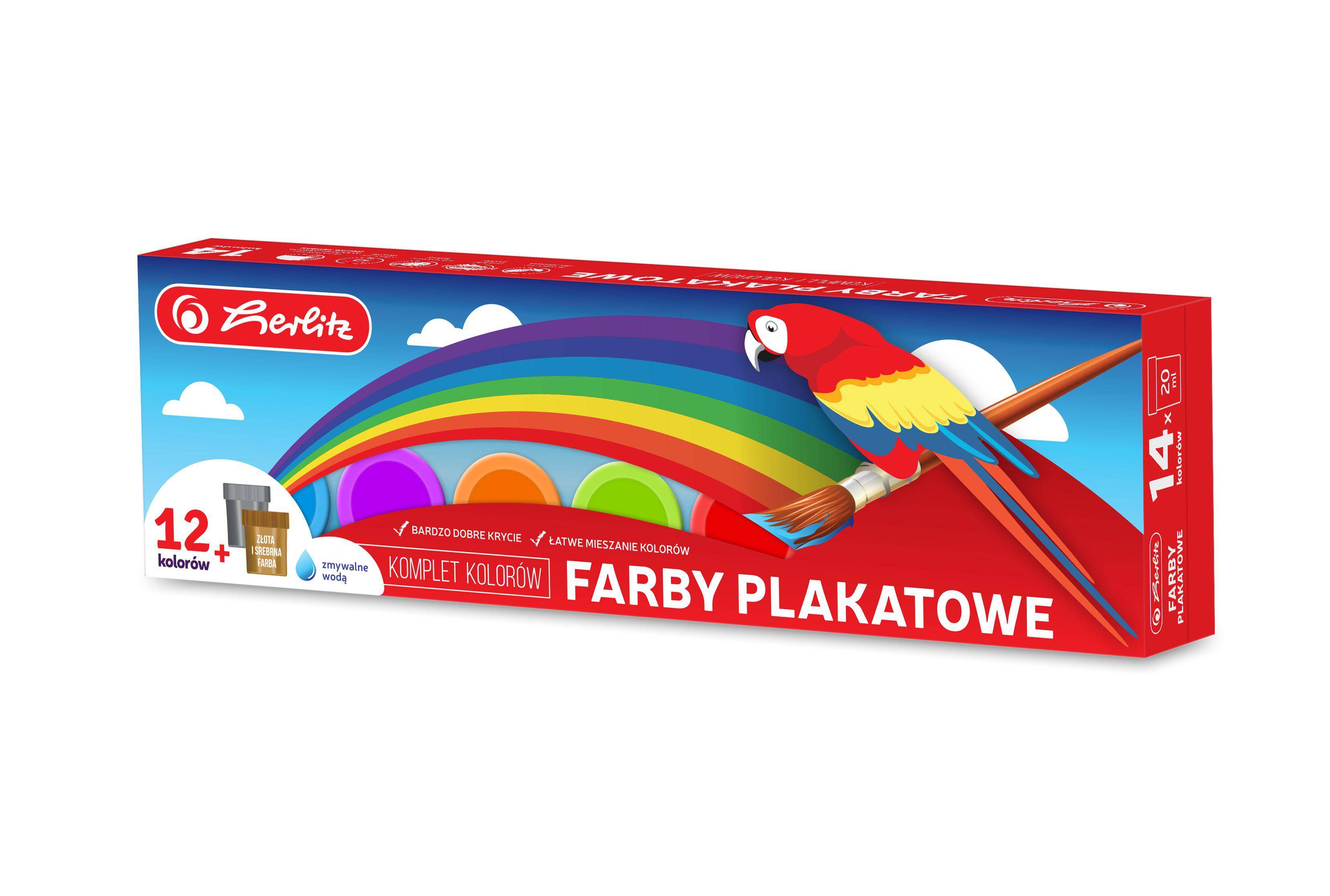 Farby plakatowe złota srebrna Herlitz premium 14 kolorów