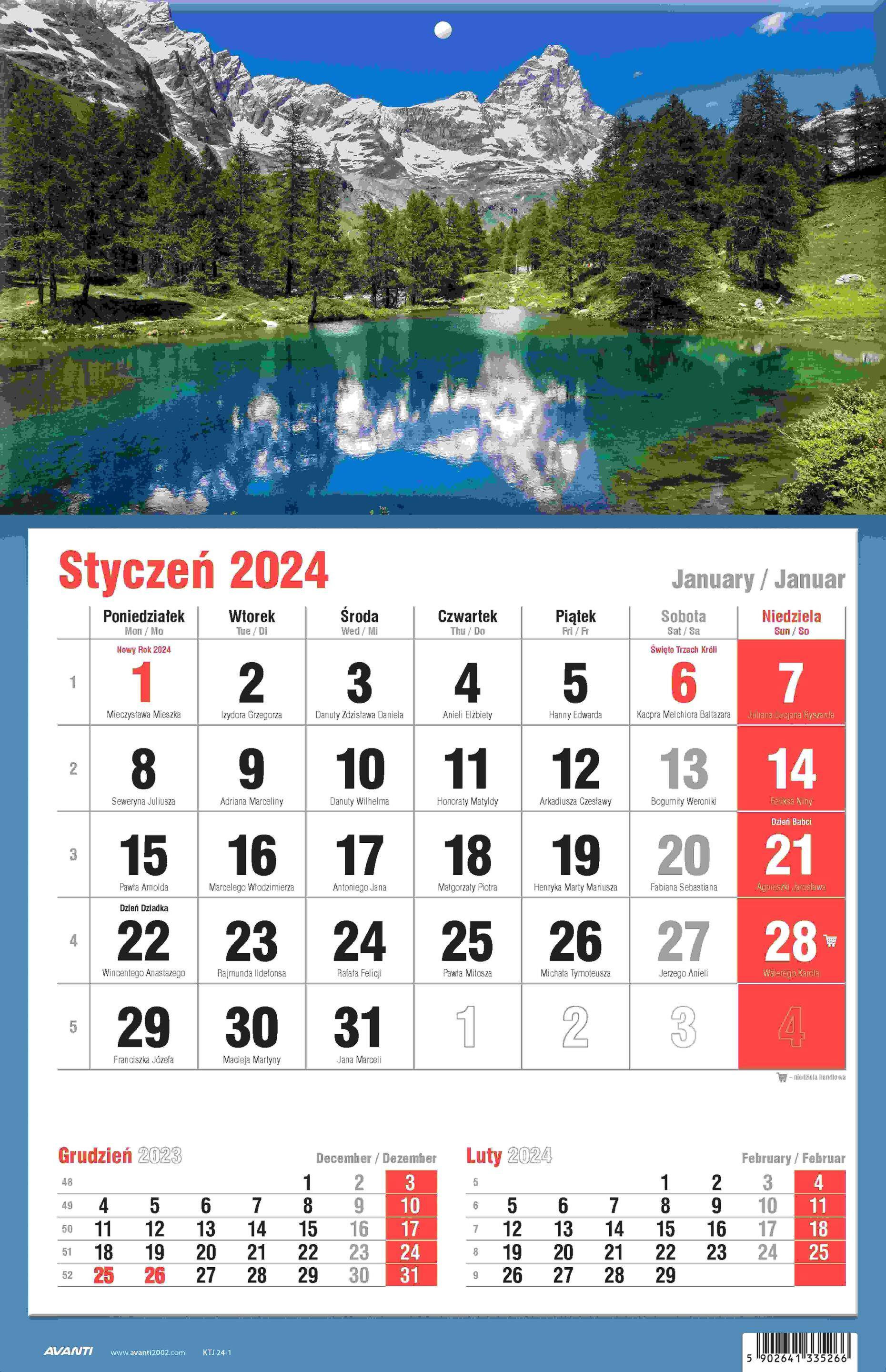 Kalendarz 2024 trójdzielny Jednodzielny KTJ 1 szt. mix