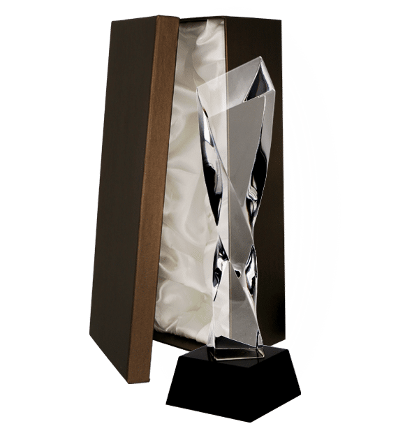 Glass trophy with presentation box