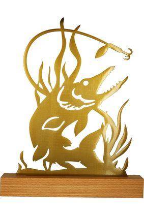 Trofeum metalowe na drewnianej podstawie - Szczupak