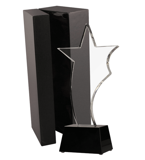 Glass trophy with presentation box