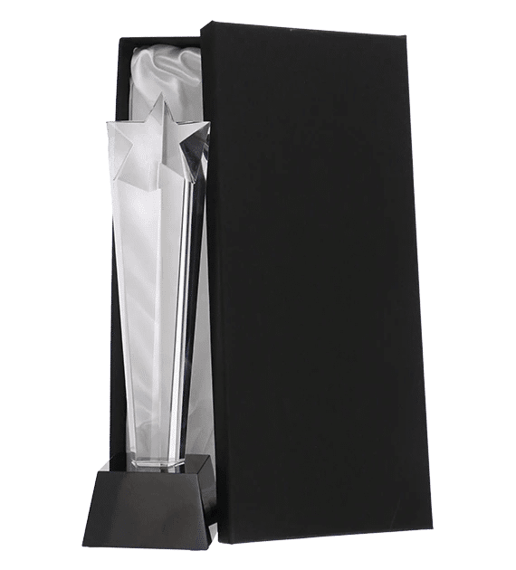 Glass trophy with presentation box