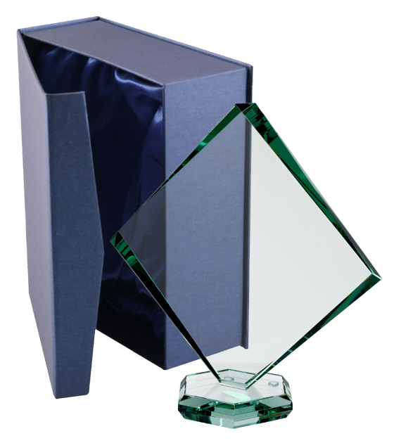Glass trophy with presentation box