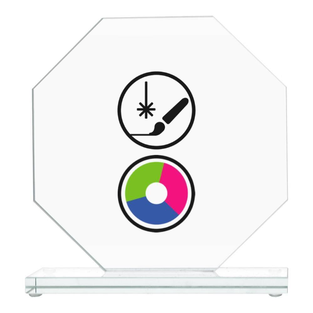 Glass award with UV printing and engraving with paint filling