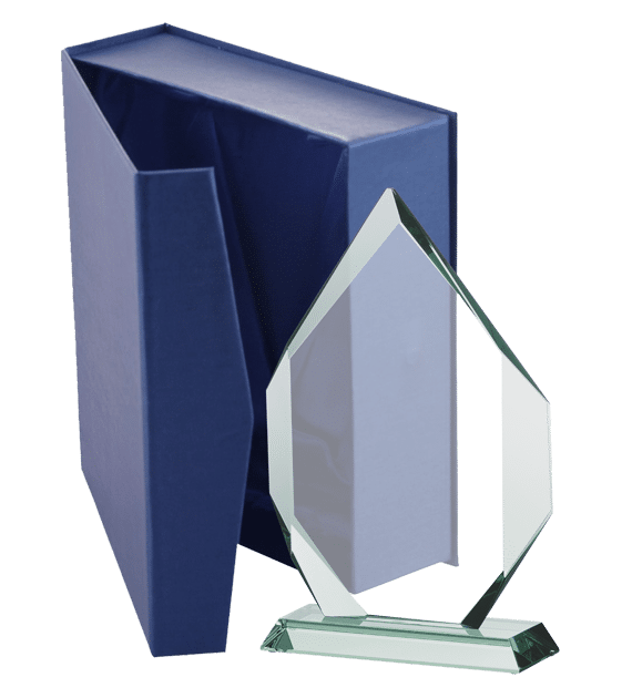 Glass trophy with presentation box