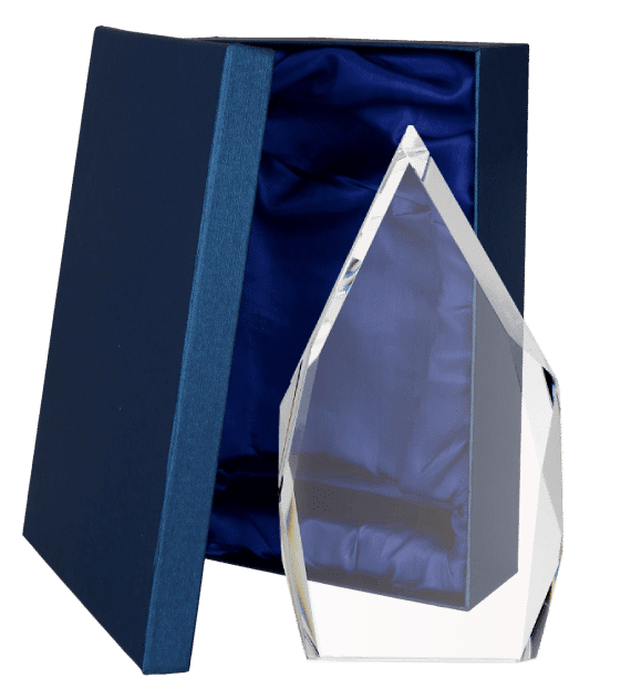 Glass trophy with presentation box