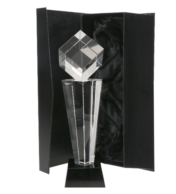 Glass trophy with presentation box