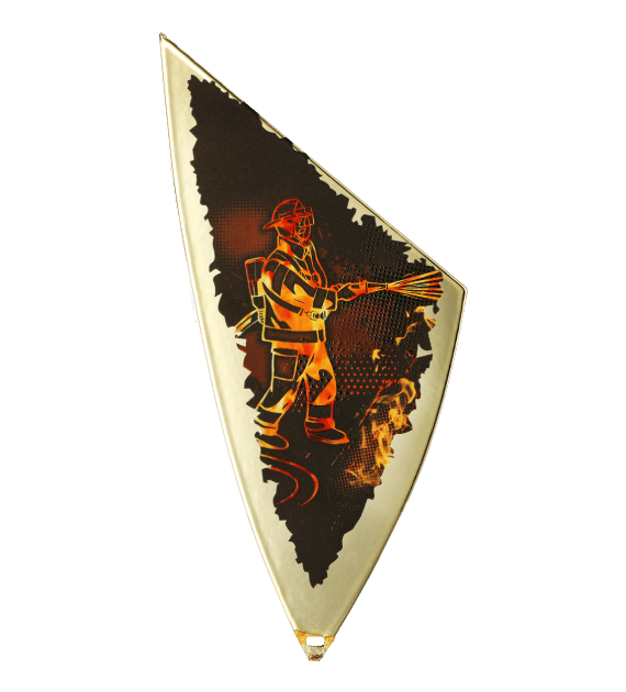 Metal shield with UV print - firefighting