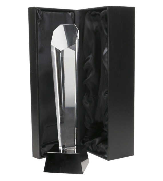 Glass trophy with presentation box