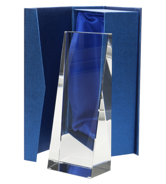 Glass trophy with presentation box