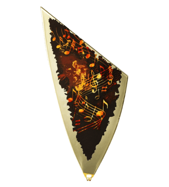 Metal shield with UV print - music